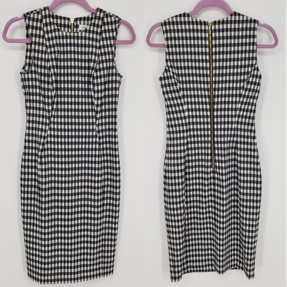 Calvin Klein Buffalo Plaid Sheath Dress 2 Womens Sleeveless Black White - Picture 1 of 7